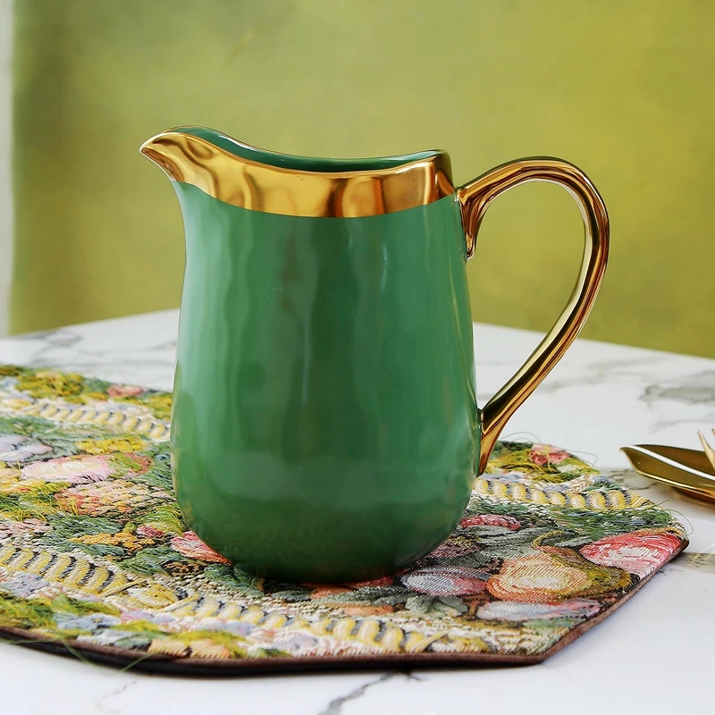 

Nordic ceramic gold-plated large milk jar 1000ml large milk cup green plant hydroponic flower plug