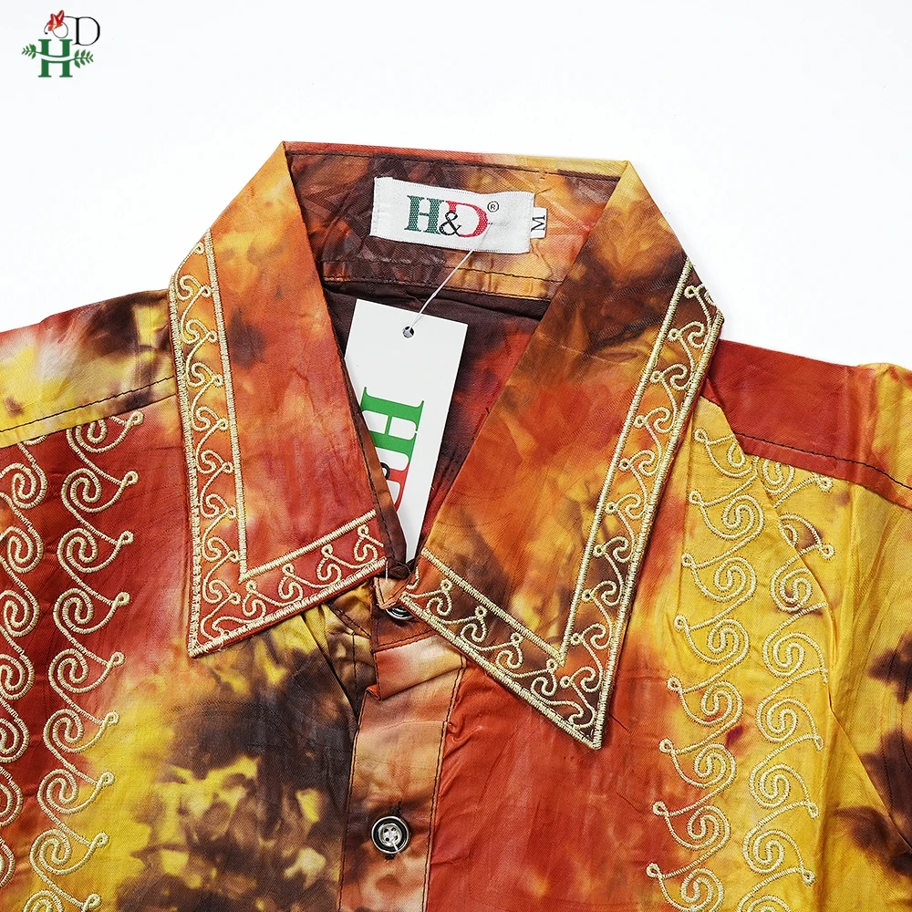 H&D African Mens Clothing Traditional Ankara Dashiki Men Shirt Embroidery Shirt Fashion Print Bazin Blue 2024