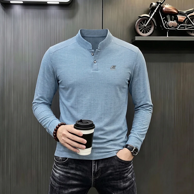 Men's Long-Sleeved Tops Spring Autumn Casual Breathable Comfortable Work Polo Shirts Men Business Long Sleeve Workwear T Shirts