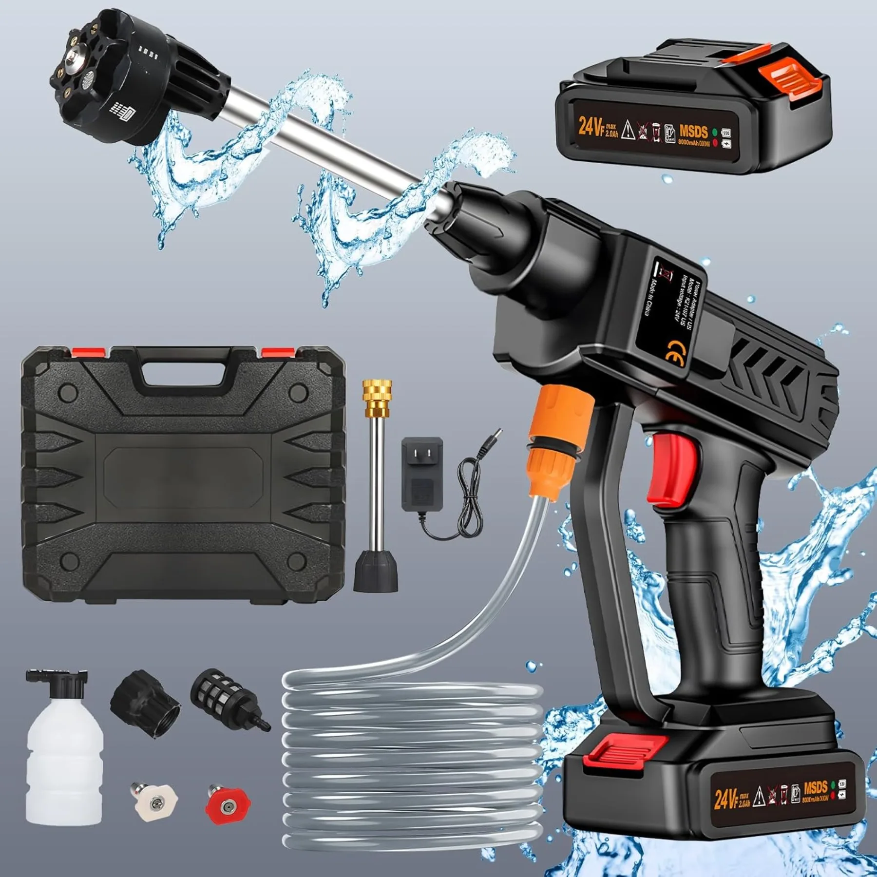 

Cordless Pressure Washer, 6-in-1 Nozzle Portable Battery Powered Pressure Washer Handheld with 2 Rechargeable Battery Powered