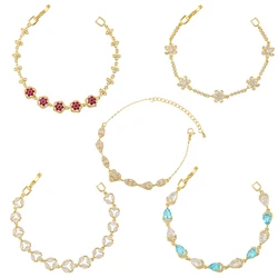 Snowflowers/Heart Charms Bracelets 18K Gold-plated Brass Cubic Zirconia Adjustable Couple for Women Bracelets Wholesale:VL360