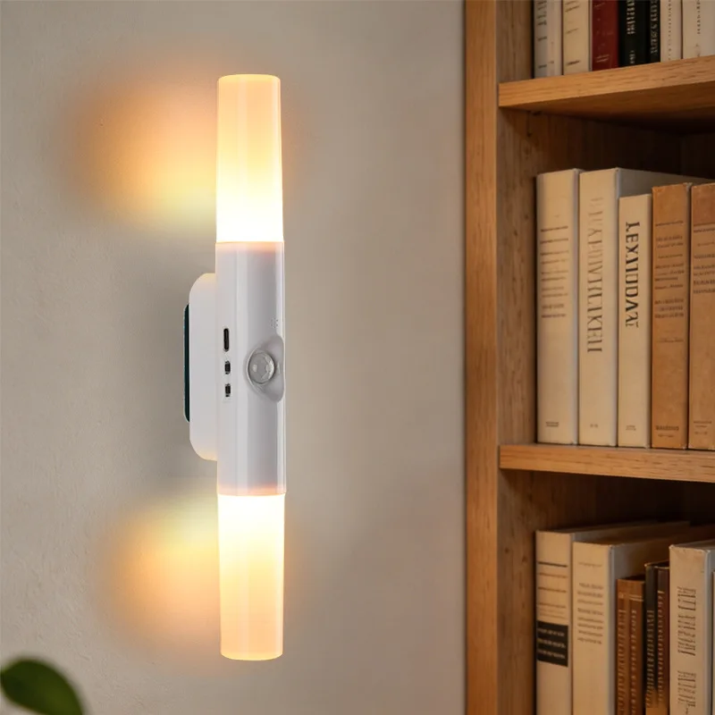 Motion Sensor LED Night Light USB Rechargeable Magnetic RGB 3 Color Bedside Lamp for Bedroom Stairs Closet Cabinet Hallway  ﻿