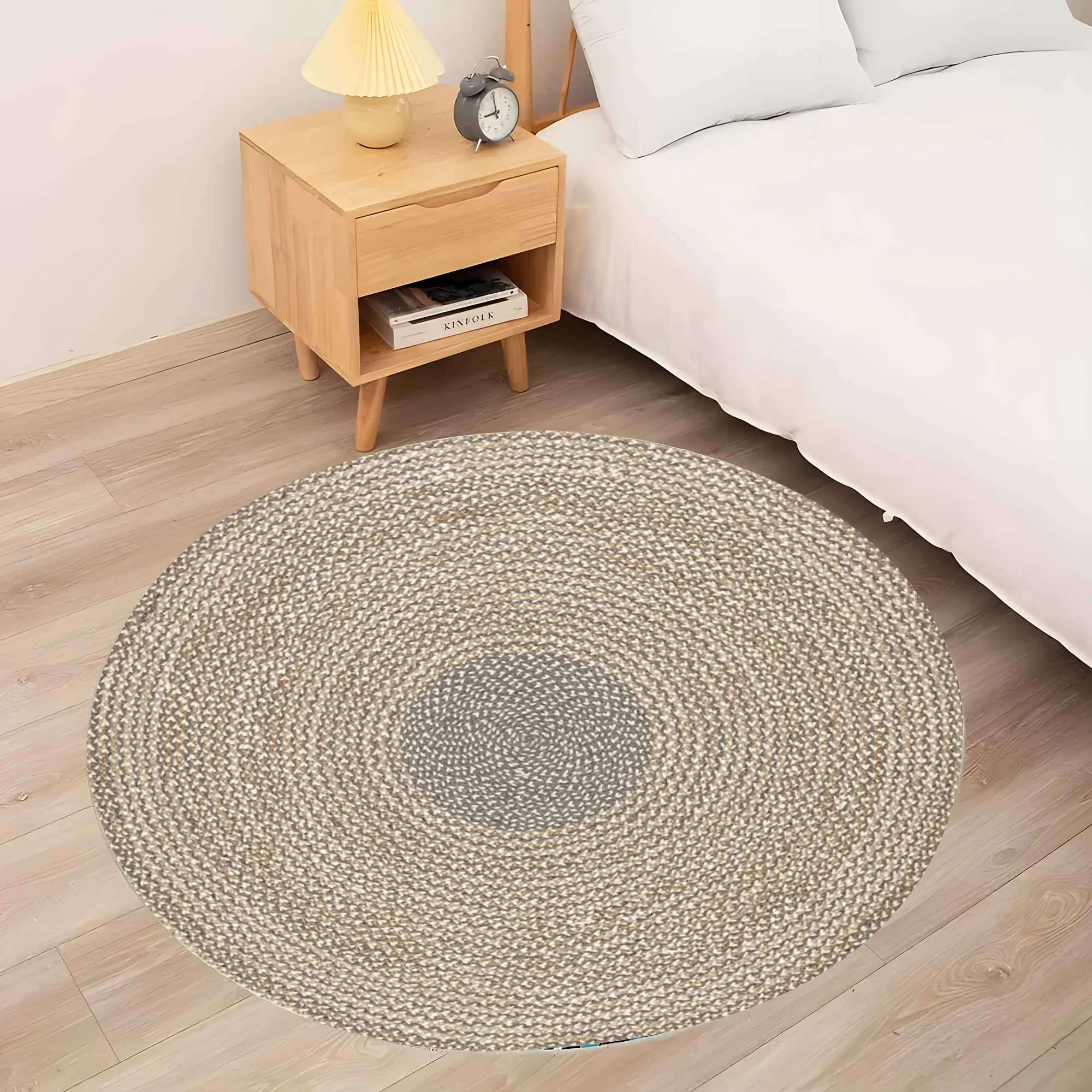 Flannel Printed Round Rug With Geometric Spiral Design For Home Decor Soft Floor Mat Modern Minimalist Style