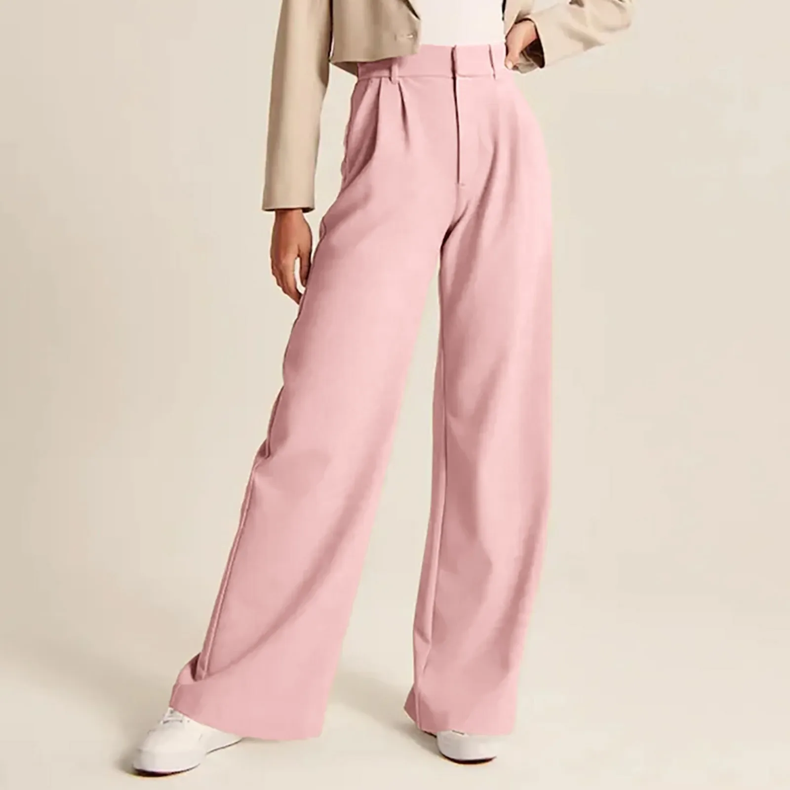 Pantalon Chic Taille Haute à Jambes Larges pour Femme, Vêtement Droit, lèvent, Décontracté, Bureau, Nouvelle Collection Printemps Automne 2024