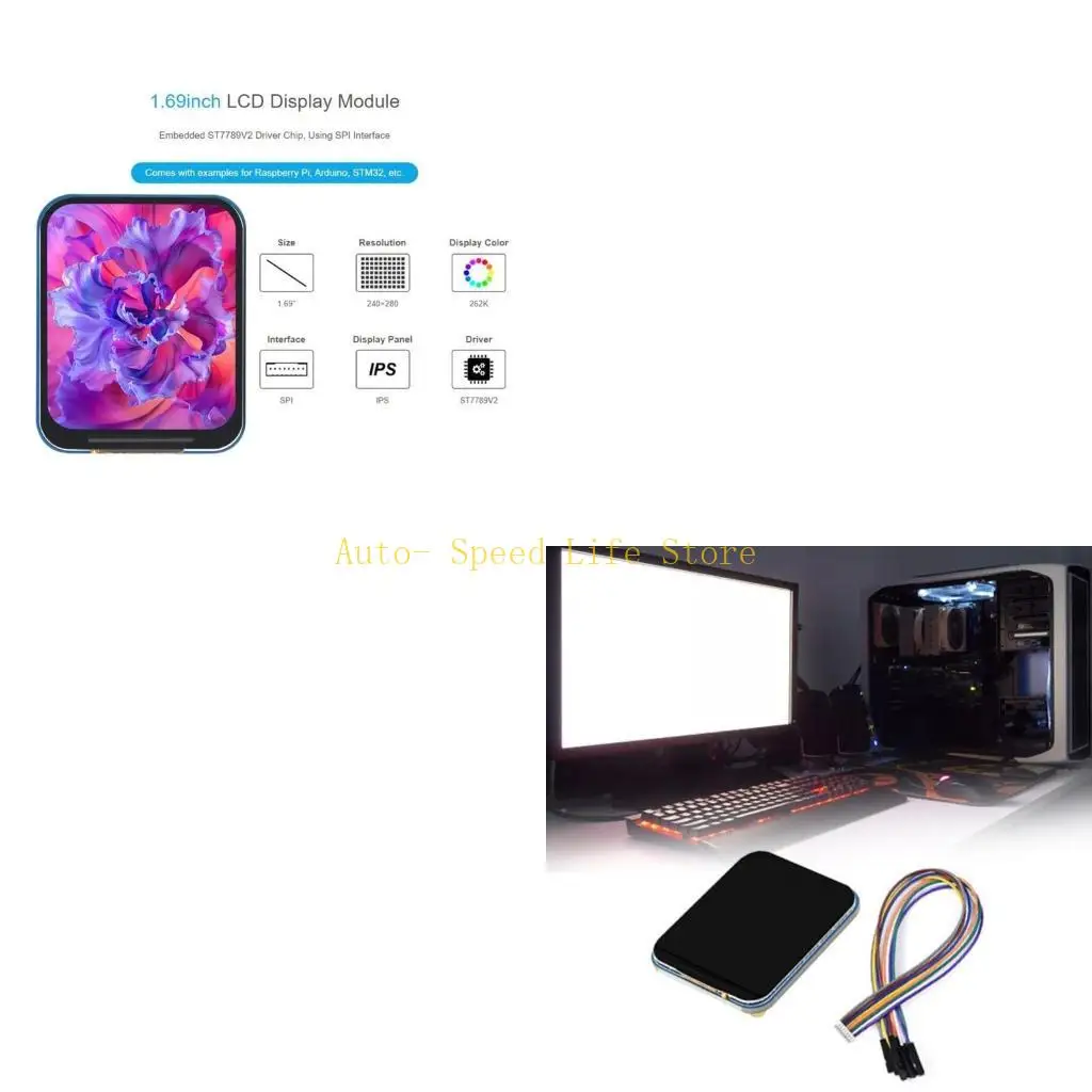 

02DA High-Quality 1.69" IPS LCD Display Module ST7789V2 Driver Chip 262K RGB Colors