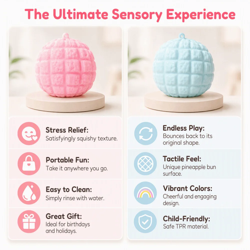 Food-Shaped Pineapple Bun Squishy Non-Bounce Moldable Noodle Squeeze Toys Crunchy Soft TPR Sensory Fidget Ball Kid Adults