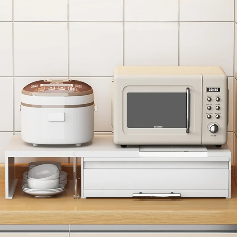 Microwave Rack with Pull out Storage Drawer Shelf Kitchen Countertop Storage Rack Pull-out Kitchen Support Display Rack