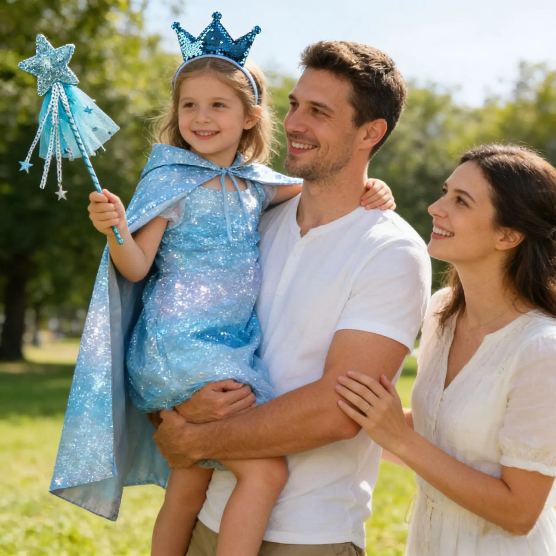 Girls  Mermaid Dress-Up Set with Cape, Crown & Wand, Fantasy Cosplay Accessories for Kids Holiday Birthday Party