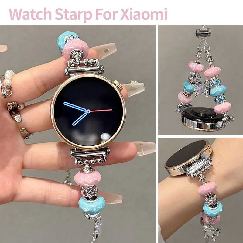 Colorful Beaded Bracelet Strap for Mi Band 8 9 10 Butterfly Pendant Wristband Accessory for Redmi Band 4 5 6 Replacement Women