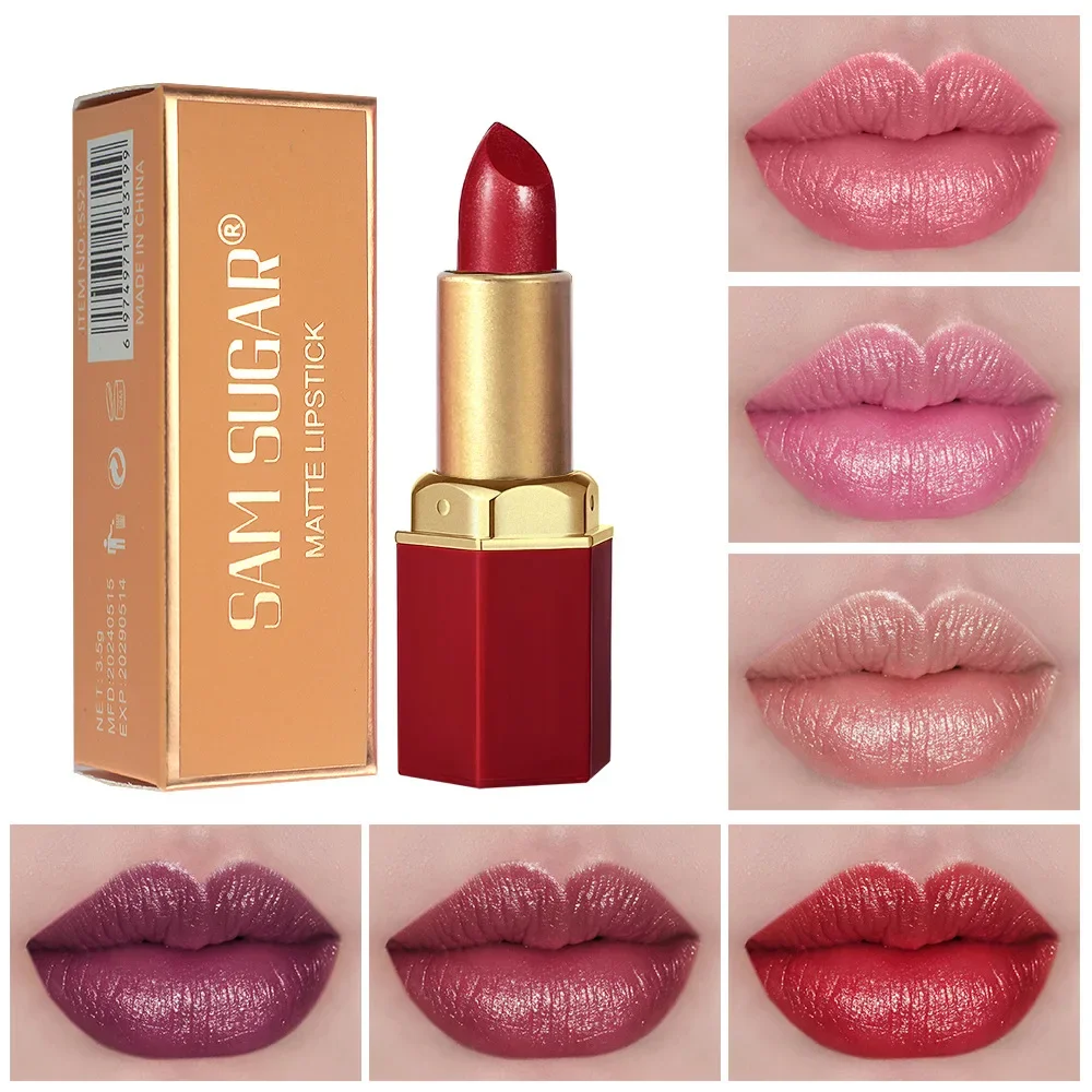 Rossetto a tubo con barra d'oro a 6 colori - Glitter perlescenti di diamanti per trucco labbra rosa a lunga durata non appiccicoso ad alta lucentezza