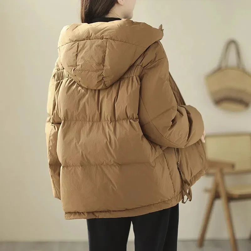 2024 New Winter Down cotton Jacket Korean Women Parkas Hooded Zipper Pockets Thick Warm Padded Coat Female Loose outerwear T538