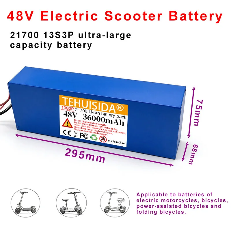 48V 13S3P 36Ah 21700 Electric Scooter Folding Electric  Lithium Ion Battery,Large Capacity, High Power External Battery，with BMS