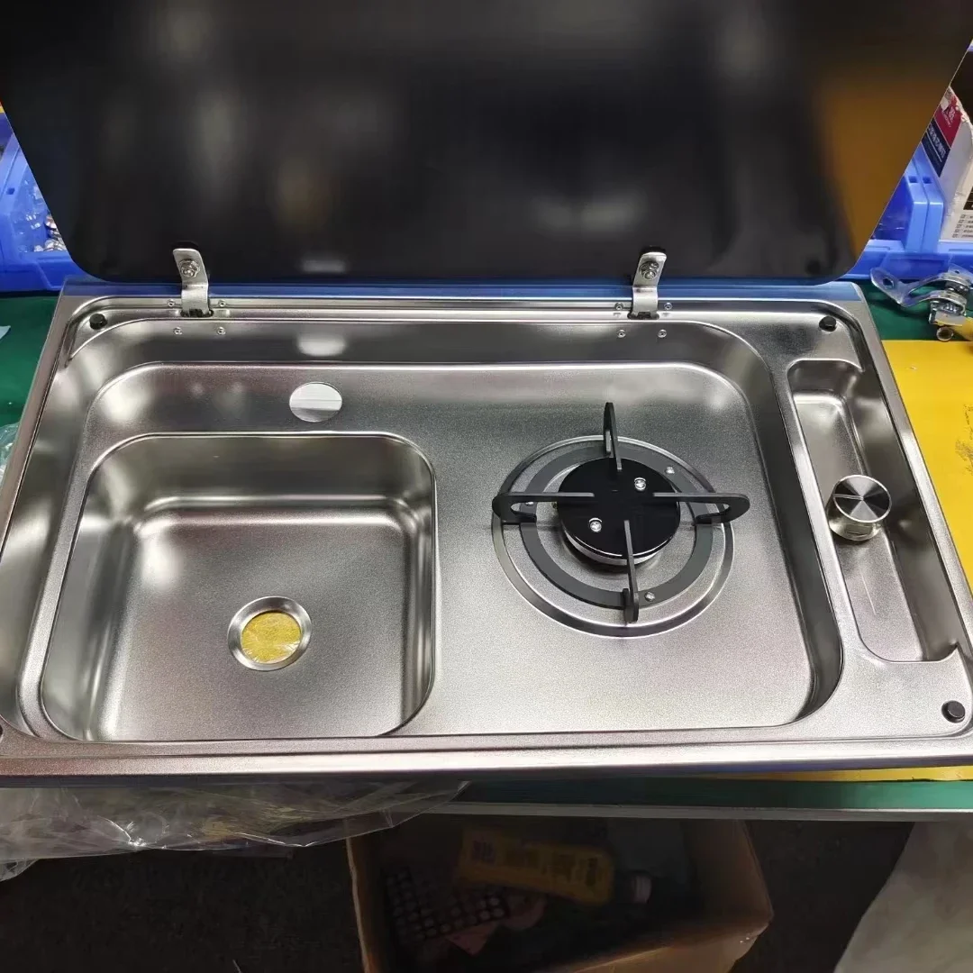 

Factory Wholesale Multifunctional Folding Kitchen Gas Stove With Sink Two In One RV Hidden Double Head Stove