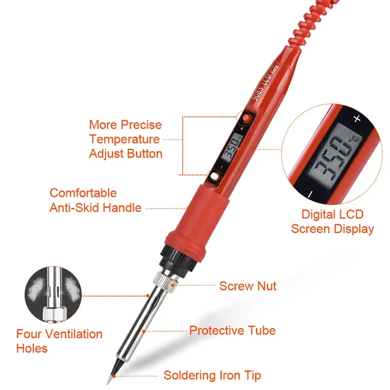 JCD 908S Electric Soldering Iron Set Temperature Adjustable 80W 220V Welding Repair Tools Kit Heat Insulation Working Mat solder