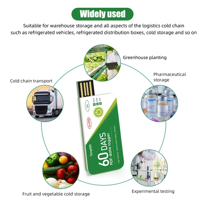 Registrador de datos de temperatura USB 3CGRO-60 días -30 ℃ -+60 ℃   Informe con aplicación Registrador de alta precisión desechable IP67 con advertencia