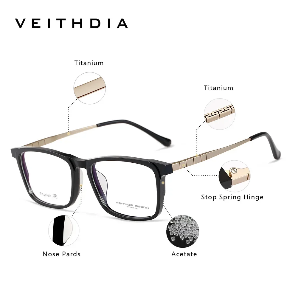 VEITHDIA Glasses Optical Acetate Titanium Frame Customizable Prescription Lens Eyeglasses Men Women Myopia Computer Eyewear 2017