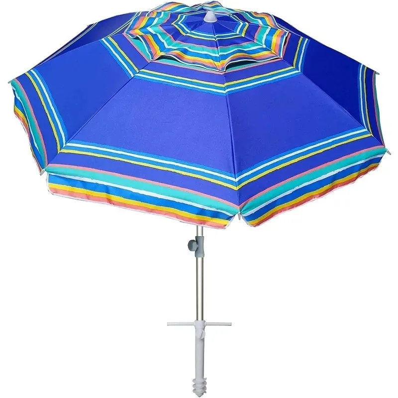 7ft Heavy Duty HIGH Wind Beach Umbrella with sand anchor & Tilt Sun Shelter, UV 50+ Protection Outdoor Sunshade Umbrellas Carry