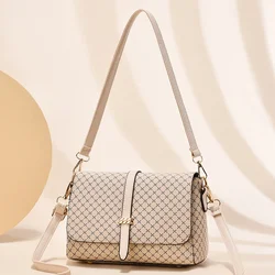 New Grid Printed Middle-aged And Elderly Women's Shoulder Crossbody Bag, Fashionable And Versatile Mom Bag