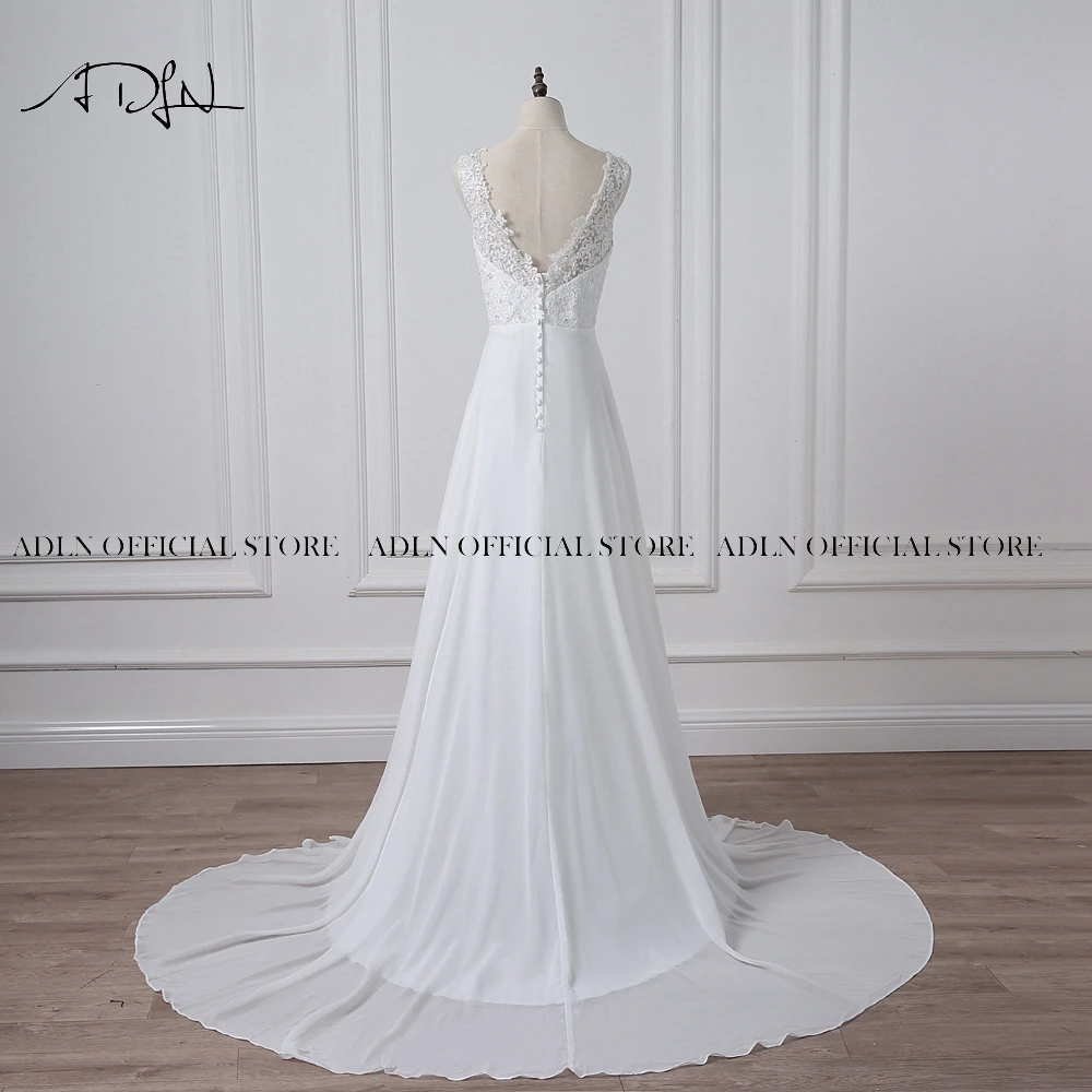 ADLN Saham Chiffon Pantai Pernikahan Gaun Putih/Gading Boho Bridal Gaun Vestidos De Novia V-Leher Beaded Plus Ukuran Pengantin gaun