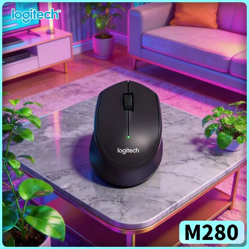 Logitech M280 Ergonomic Wireless Mouse Mute Tap Feature 10m Secure Connection 18-Month Battery Quick Start for Home Desktop