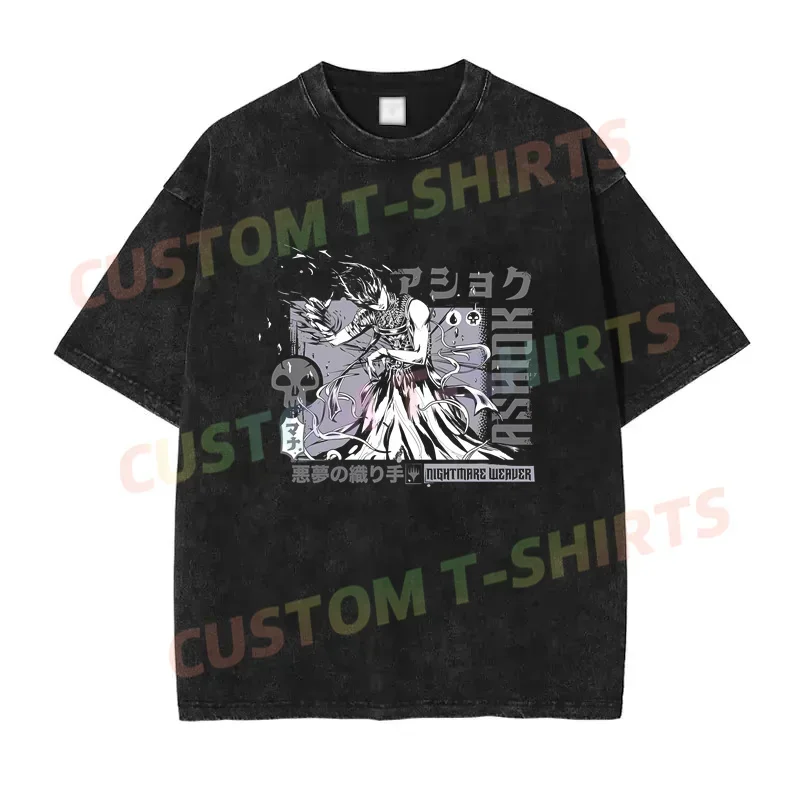 

2025 Summer Vintage Cotton Washed Ashiok T-Shirt Black By Magic The Gathering Loose T Shirts Men Y2K Hip Hop Top Tee