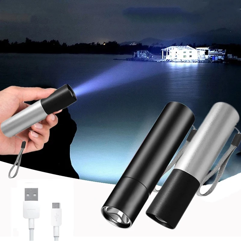 

Mini USB Rechargeable Flashlight 3 Gears Retractable Zoom Emergency Light with Lanyard Outdoor Waterproof Portable Travel Light