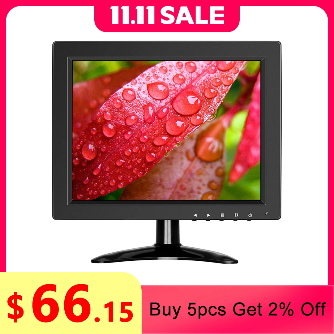 

Eyoyo 10-дюймовый монитор видеонаблюдения 4:3 IPS ЖК-экран 1024x768 Маленький ТВ-дисплей компьютера для ПК с HDMI BNC VGA AV USB-входом