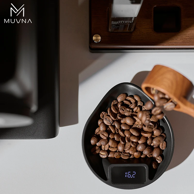 MUVNA Digital Coffee Bean Dosing Tray 0.1g Precision Electronic Scale with LED Display Type-C Rechargeable Pouring Bowl