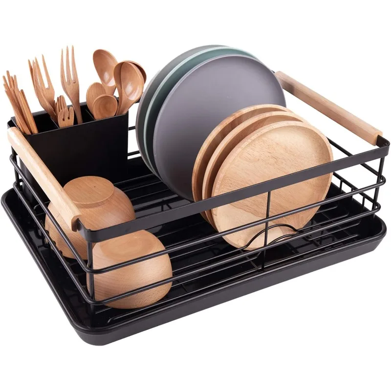 Dish Drying Rack, Dish Racks for Kitchen Counter, Stainless Steel Dish Drainer with Removable Cutlery Holder & Drainboard