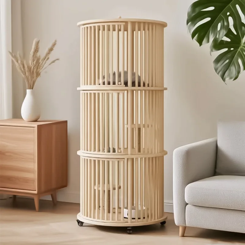 Odorless Solid Wood Luxury Cat Villa Double Multi Layer Movle Cage Indoor House Nest for Home Large Space