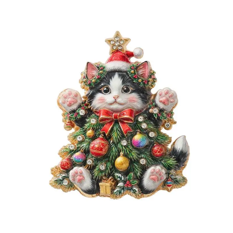 Hot Multi-Styles Christmas Tree Brooches Porcelain Design Winter Christmas Brooches For Women Tree Cats Santa Claus Brooch Pins