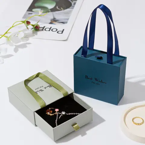 Handheld Schmuckschatulle Papier Ausziehbare Schublade Schmuckschatulle Reise Tragbare Ring Ohrringe Halskette Geschenke Verpackung Aufbewahrungsboxen