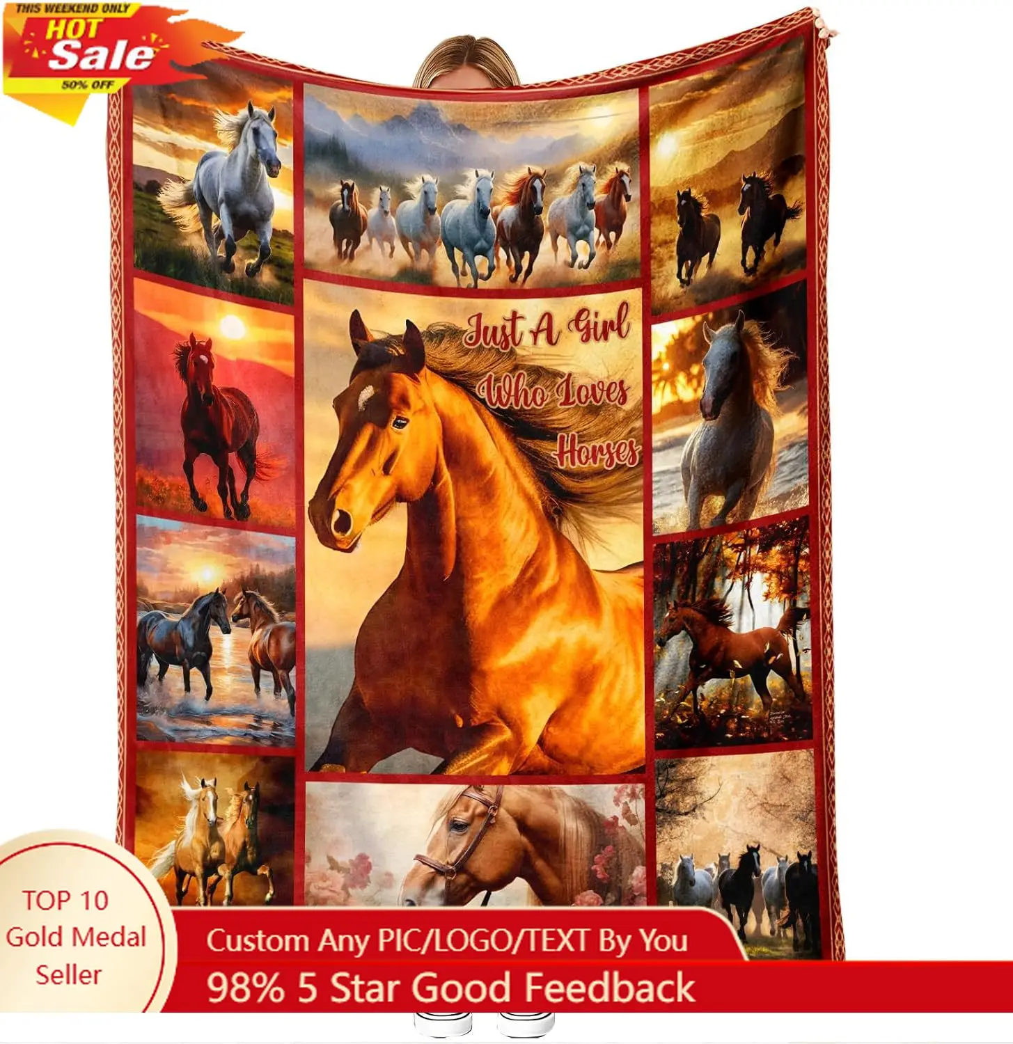 

Flannel Horse Throw Blanket Soft Cozy Western Decor for Girls & Women Cowgirl Gift Just a Girl Who Loves Horses Custom blankets