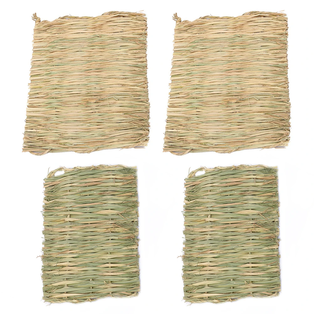 

4Pcs Natural Woven Grass Cushion Small Pet Mat Straw Hamster Nest Pad Rabbit Hideout