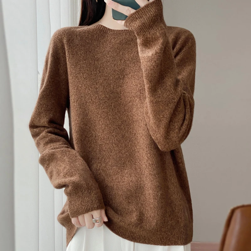 

New Fashion Women's Basic Pullover 100% Merino Wool Knitwear Autumn Winter Soft Sweater Casual O-Neck Warm Long Sleeve Tops