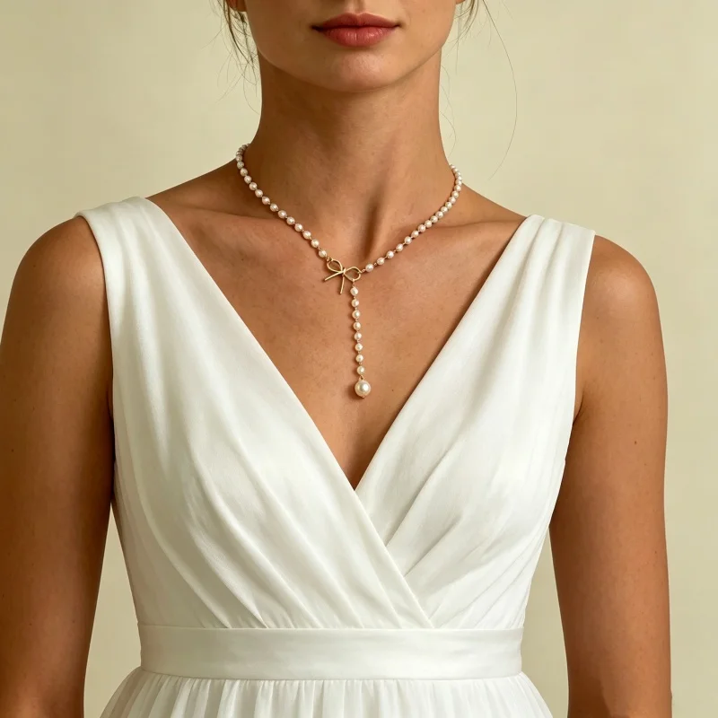 New Imitation Pearl Tassel Necklace for Women Black White Color Beads Choker Necklace Gift for Friend Wholesale Dropshipping