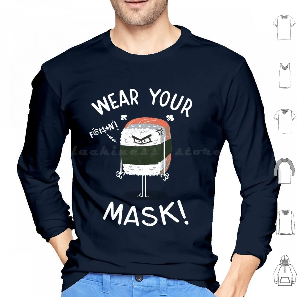 Angry Nigiri Sudadera con capucha de algodón de manga larga Getsousa Sushi comida japonesa Japón Nigiri dibujos animados cómic Humor artístico Maki