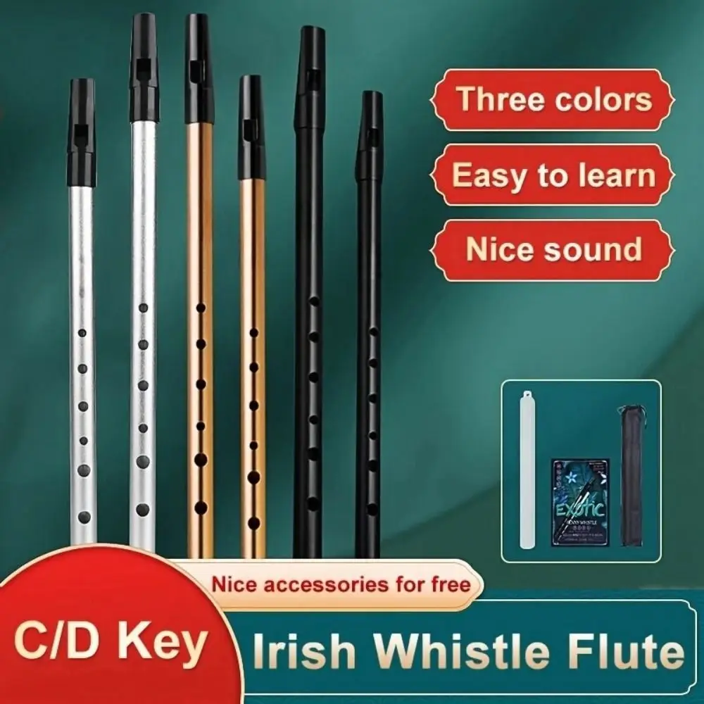 C/D Key Irish Whistle Flute Rich Tone 6 Holes Aluminum Tin Whistle Easy-to-learn Irish Tin Whistle Musical Instruments