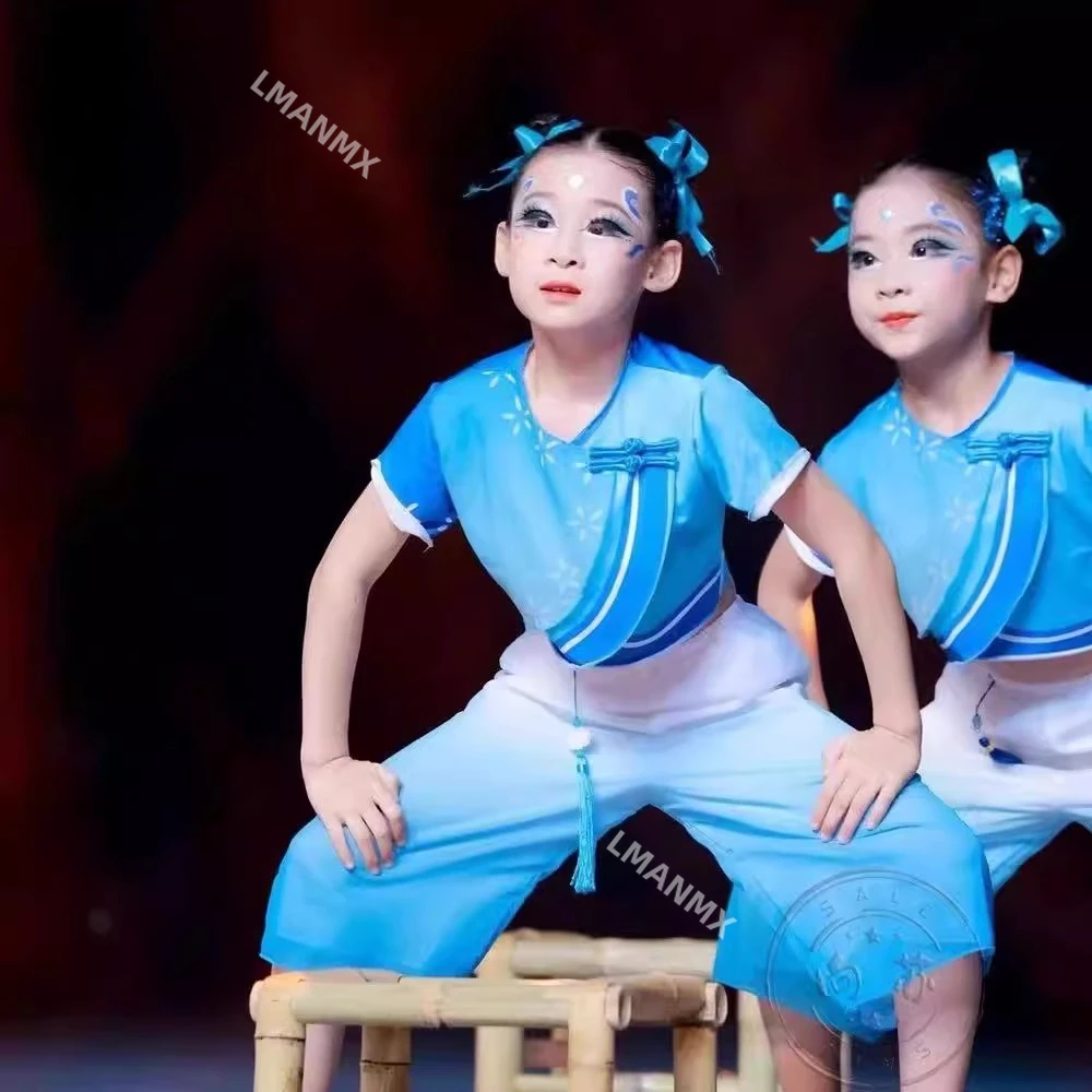 

Детский костюм для выступлений, этнический танец, групповой танец для девочек, танец зонтика в китайском стиле, новый сценический костюм для выступлений