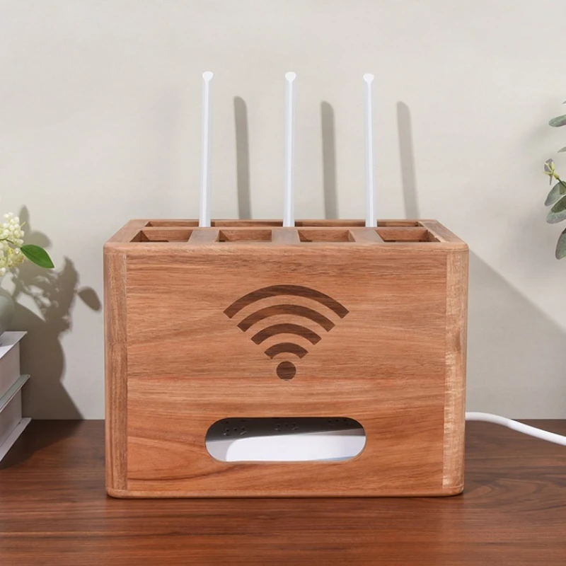 Premium Sturdy Large Solid Wood Router & Modem Storage Box with Cable Management, Heat Dissipation Organizer for WiFi and Socket