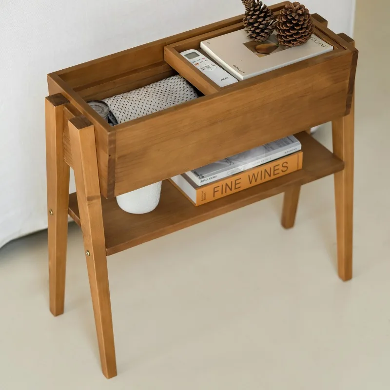 

Solid Wood Side Table with Rustic Design, Multi-Functional Two-Tier Nightstand for Small Living Spaces Spice Organizer Shelves