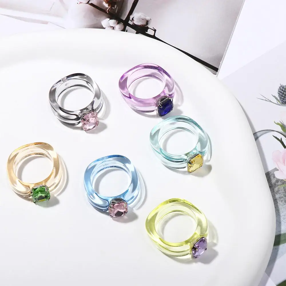 Retro Geometric Acrylic Jelly Color Cool Women Finger Ring Resin Rings Fashion Jewelry Transparent