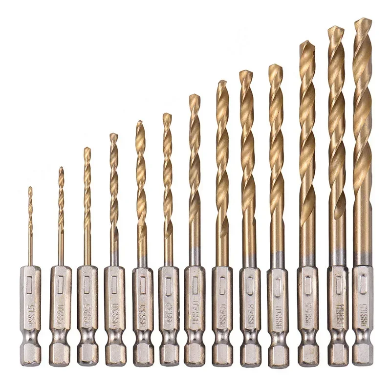 

13pcs 1.5-6.5mm High Speed Steel Coated Drill Bits Set 1/4'' Hex Shank Drills For Steel/plastic/wood Power Tool Accessories