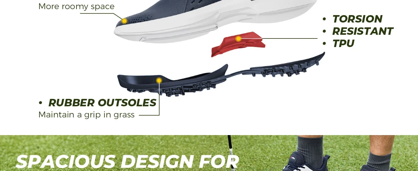 FitVille Herren Breite Wasserdichte Golfschuhe Professionelle Spiked Rutschfeste Golfsneaker mit Fußgewölbestütze für Breite & Geschwollene Füße – Detail 3