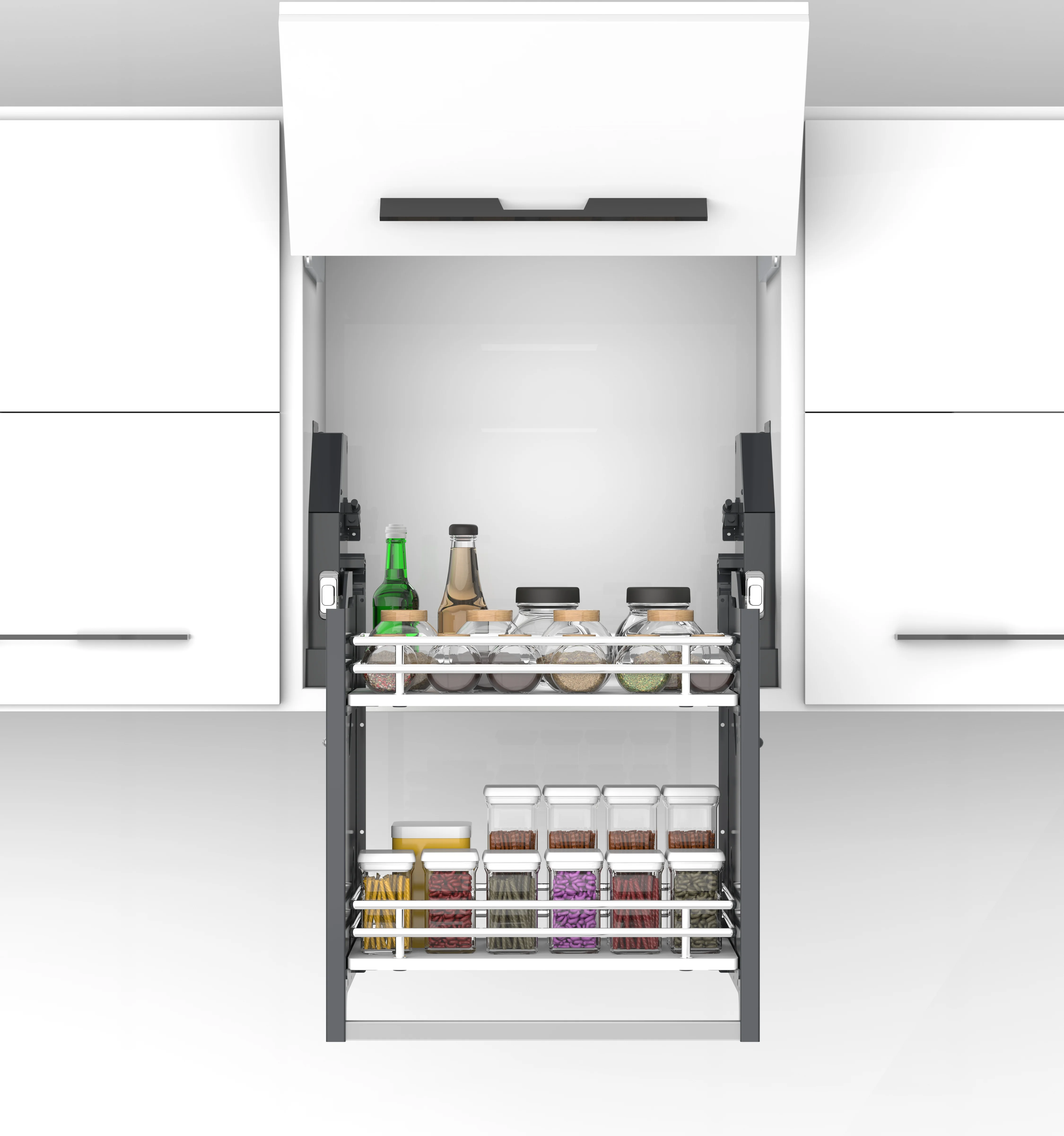 ตู้เก็บของแบบยกขึ้นได้ ดีไซน์หรูหราทันสมัย ผลิตตามสั่ง พร้อมชั้นวางกระจก สแตนเลส และโครเมียมแบบเรียบ