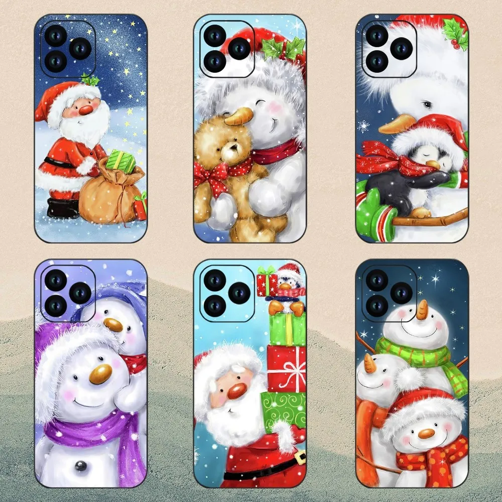 Christmas Snowman Penguin Santa Reindeer Phone Case For iPhone 11 12 13 14 15 Mini Pro XS Max X S Plus XR Shell