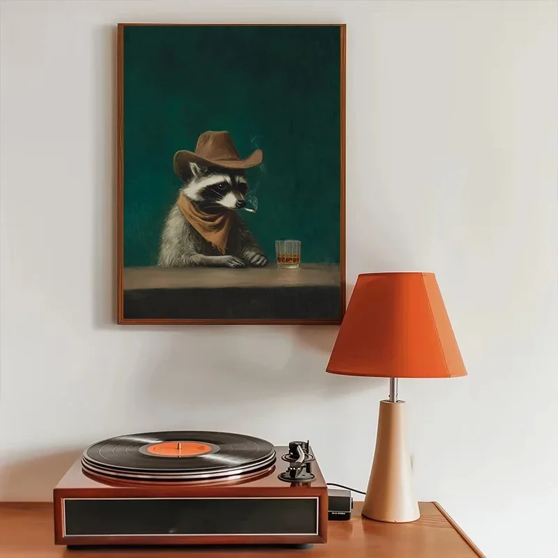 Multiple sizes 1pc frameless Canvas Painting,1pc frameless Canvas Painting Western Cowboy Lonely Wolf Smoking Drink Whisky Duck