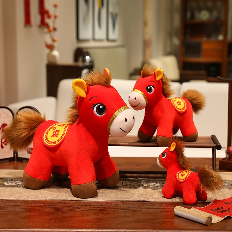 

15/20/30cm Red Lucky Horse Plush Toy Chinese New Year Mascot Festival Home Decor Cute Pony Stuffed Animal Ideal Gift for Kids
