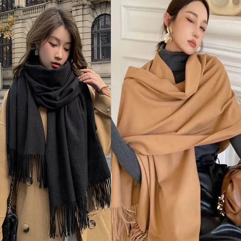 NONE Neue Schwarz Schal Kaschmir Frau Wolle Damen Schal Warm Karierten Schal frauen Winter Schals Herbst XWJ07 5
