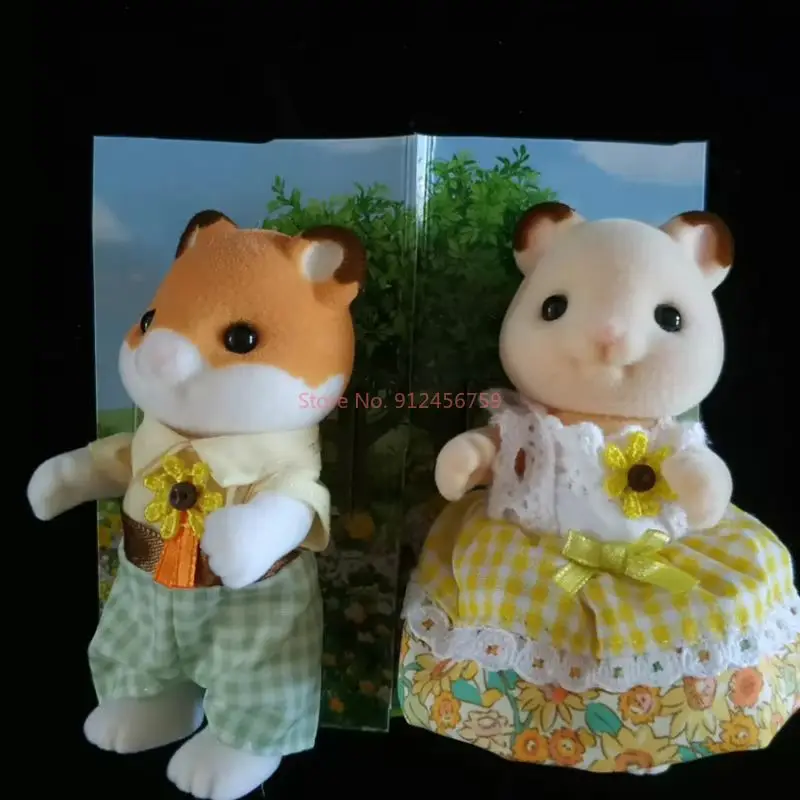 Original Sylvanian Families Anime Hamster Family Set Kawaii Figure Collectible Doll Birthday Gift Kids Toys Christmas Gift Toy